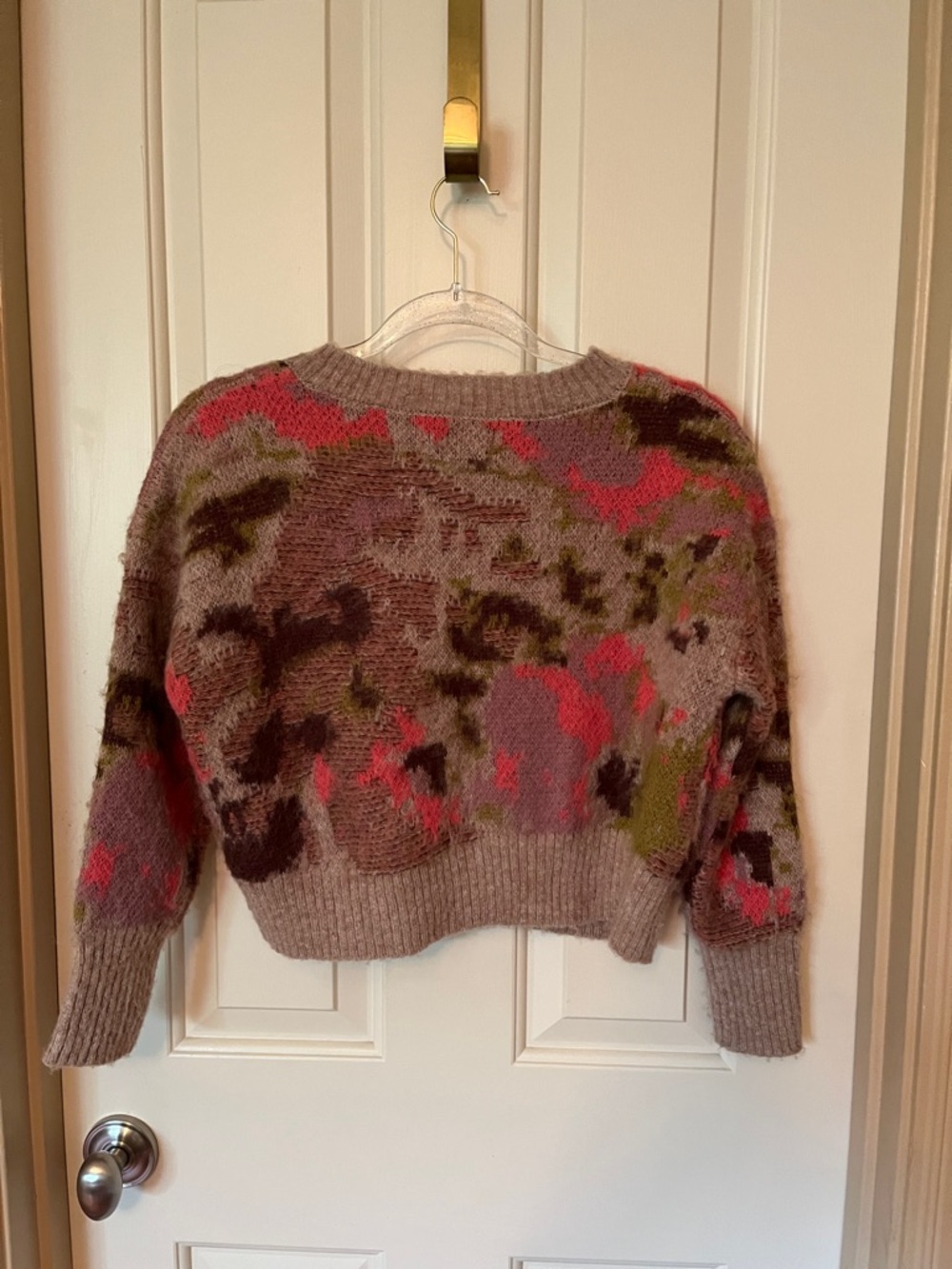 Anthropologie Taupe Floral-Print Chunky Button Cardigan with Pink & Olive - Picture 2 of 7